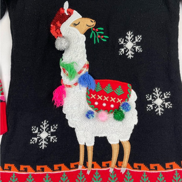 33 Degrees Christmas Sweater Women S Tunic Llama Ugly Xmas Sweater Party, Black - Picture 2 of 7